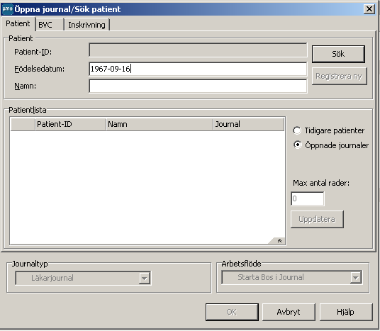 Sök patient i PMO Beskrivning 2(5) Sök patient fyll i årtal, månad och dag och klicka därefter på Sök. En lista med patienter kommer då upp på skärmen.