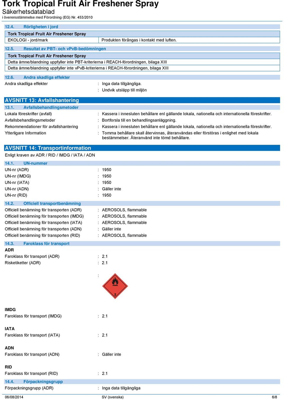 vpvb-kriterierna i REACH-förordningen, bilaga XIII 12.6. Andra skadliga effekter Andra skadliga effekter AVSNITT 13: Avfallshantering 13.1. Avfallsbehandlingsmetoder Lokala föreskrifter (avfall) Avfallsbehandlingsmetoder Rekommendationer för avfallshantering Ytterligare Information.