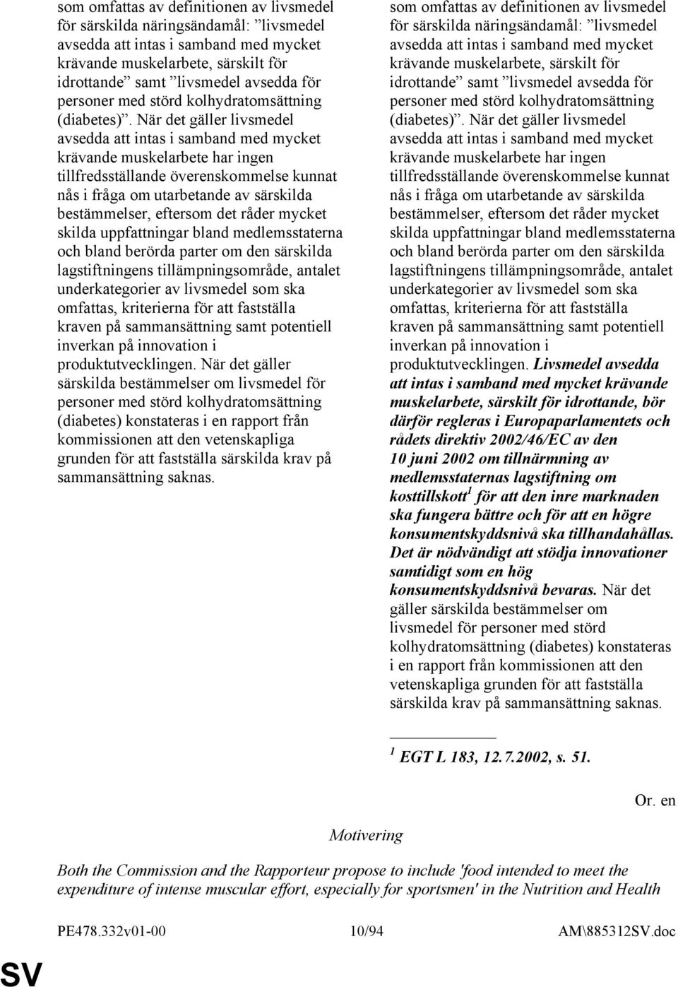 När det gäller livsmedel avsedda att intas i samband med mycket krävande muskelarbete har ingen tillfredsställande överenskommelse kunnat nås i fråga om utarbetande av särskilda bestämmelser,