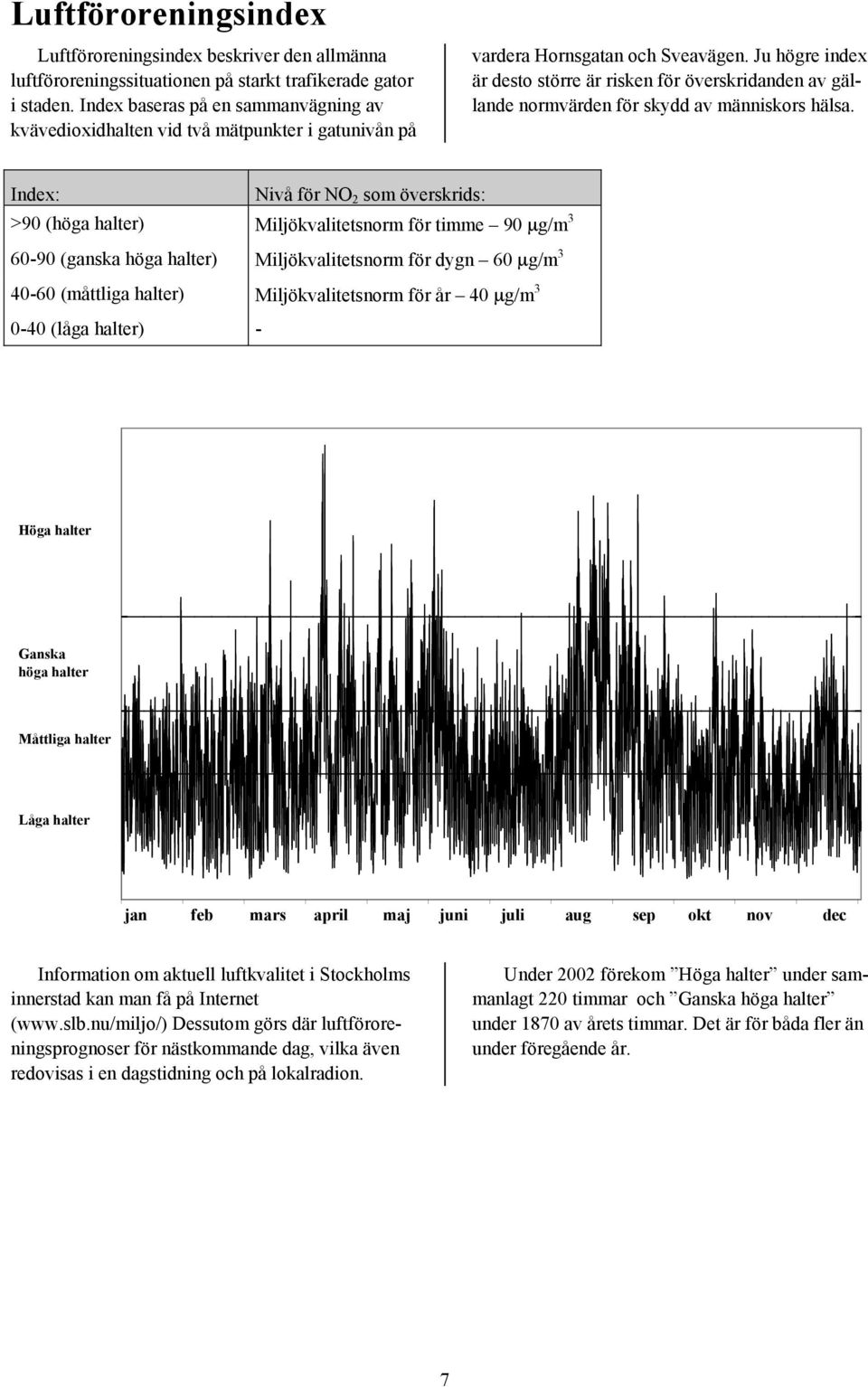 Ju högre index är desto större är risken för överskridanden av gällande normvärden för skydd av människors hälsa.