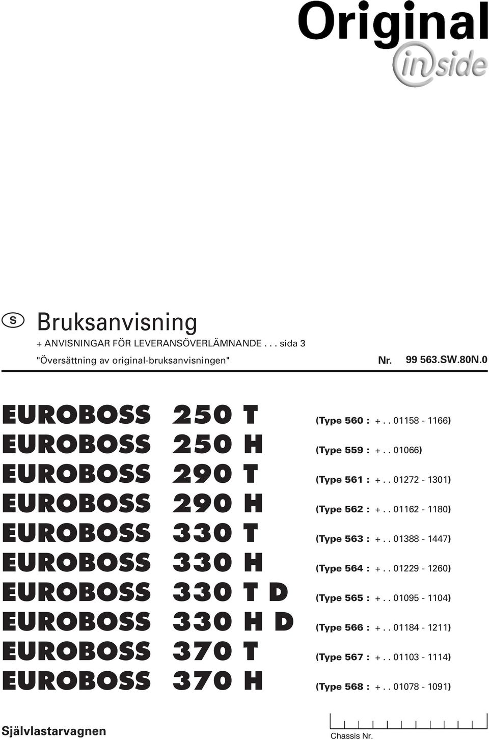 . 01272-1301) EUROBO 290 H (Type 562 : +.. 01162-1180) EUROBO 330 T (Type 563 : +.. 01388-1447) EUROBO 330 H (Type 564 : +.