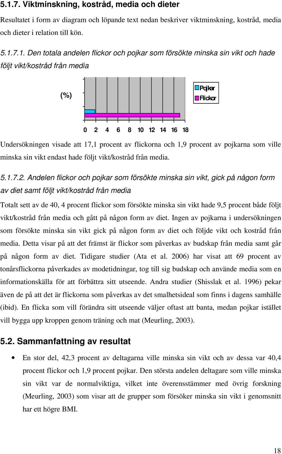 av pojkarna som ville minska sin vikt endast hade följt vikt/kostråd från media. 5.1.7.2.