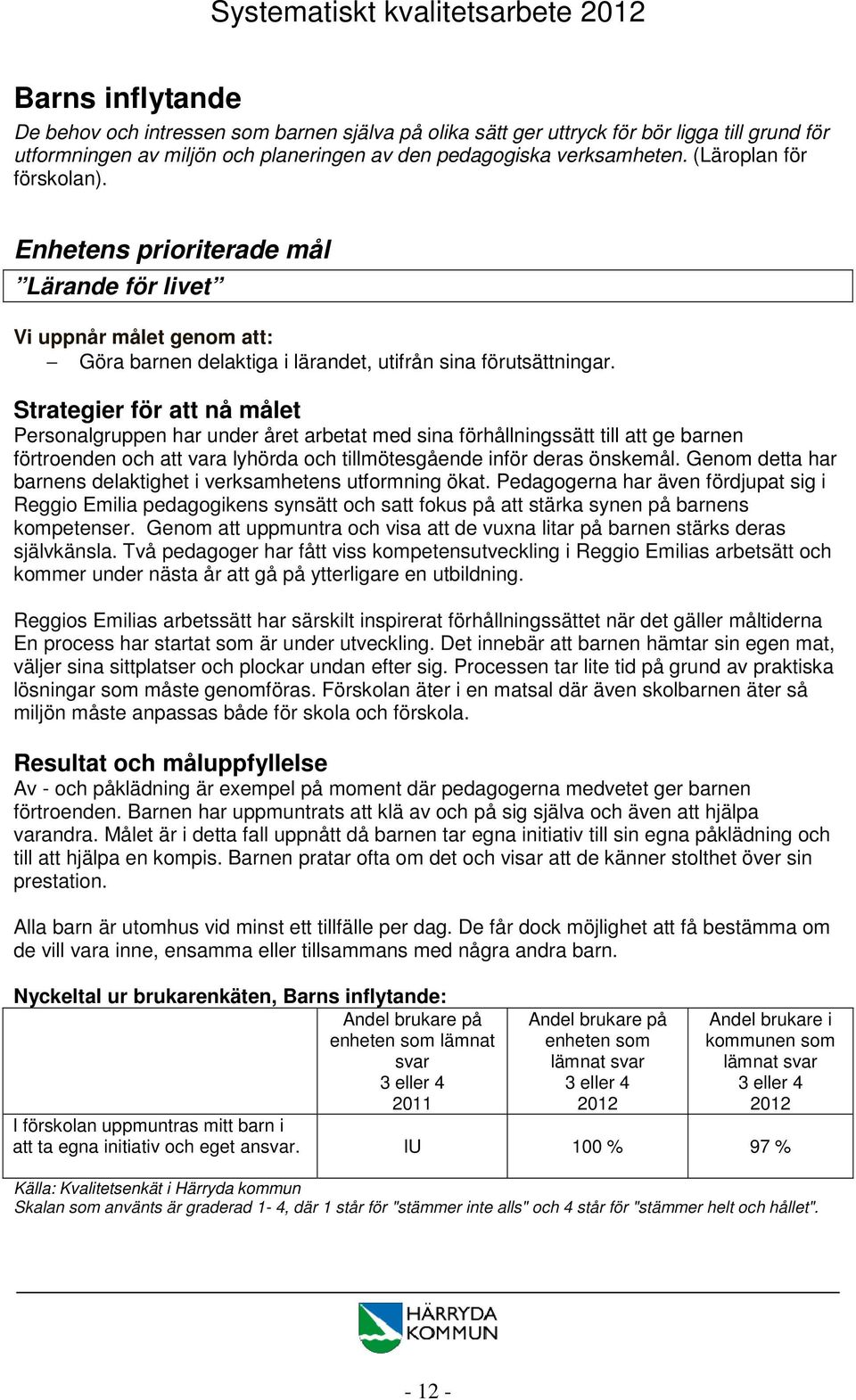 Strategier för att nå målet Personalgruppen har under året arbetat med sina förhållningssätt till att ge barnen förtroenden och att vara lyhörda och tillmötesgående inför deras önskemål.