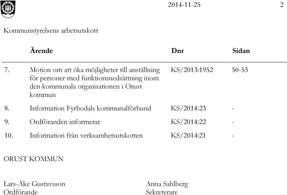 kommunala organisationen i Orust kommun KS/2013:1952 50-53 8.