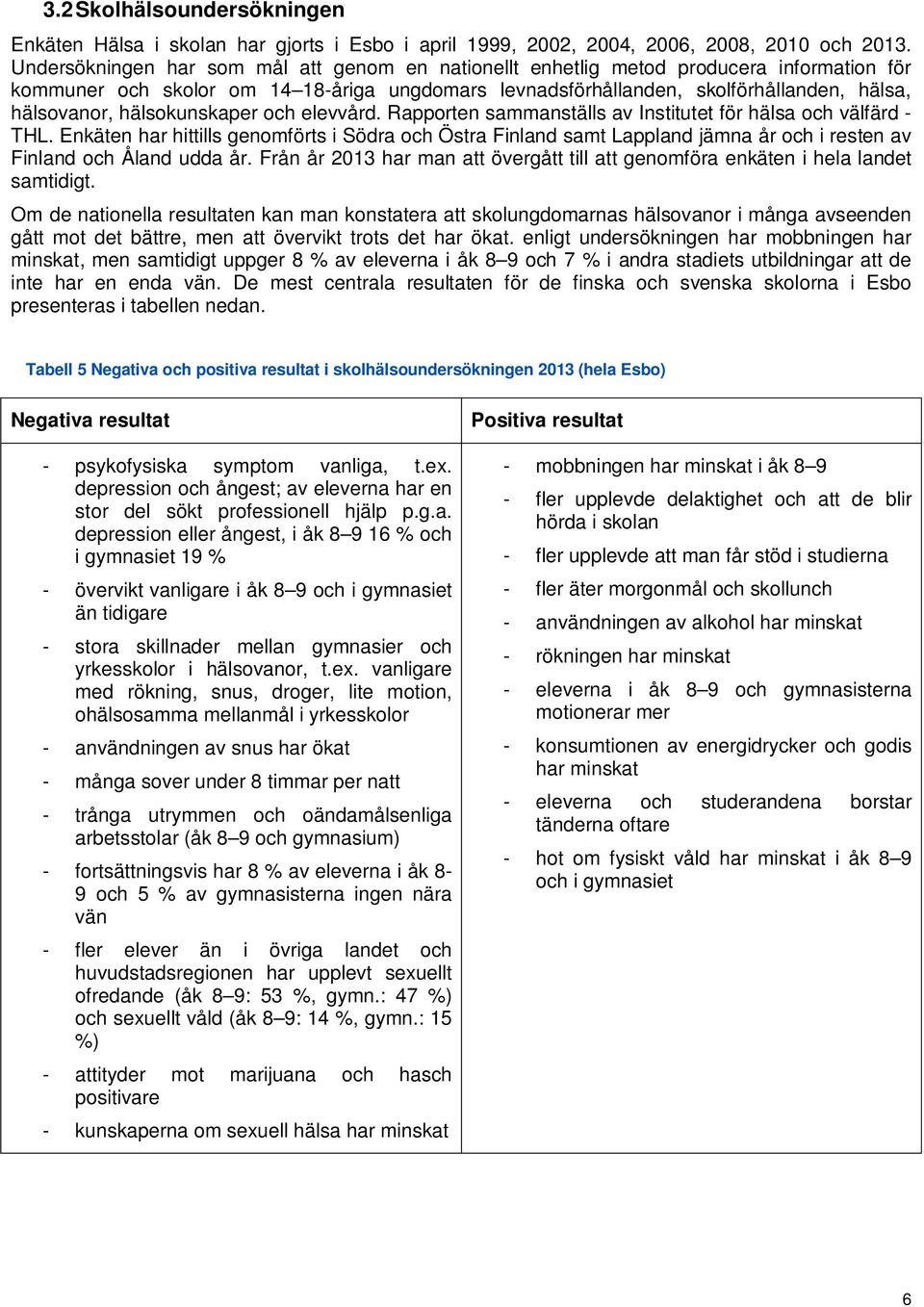 hälsokunskaper och elevvård. Rapporten sammanställs av Institutet för hälsa och välfärd - THL.