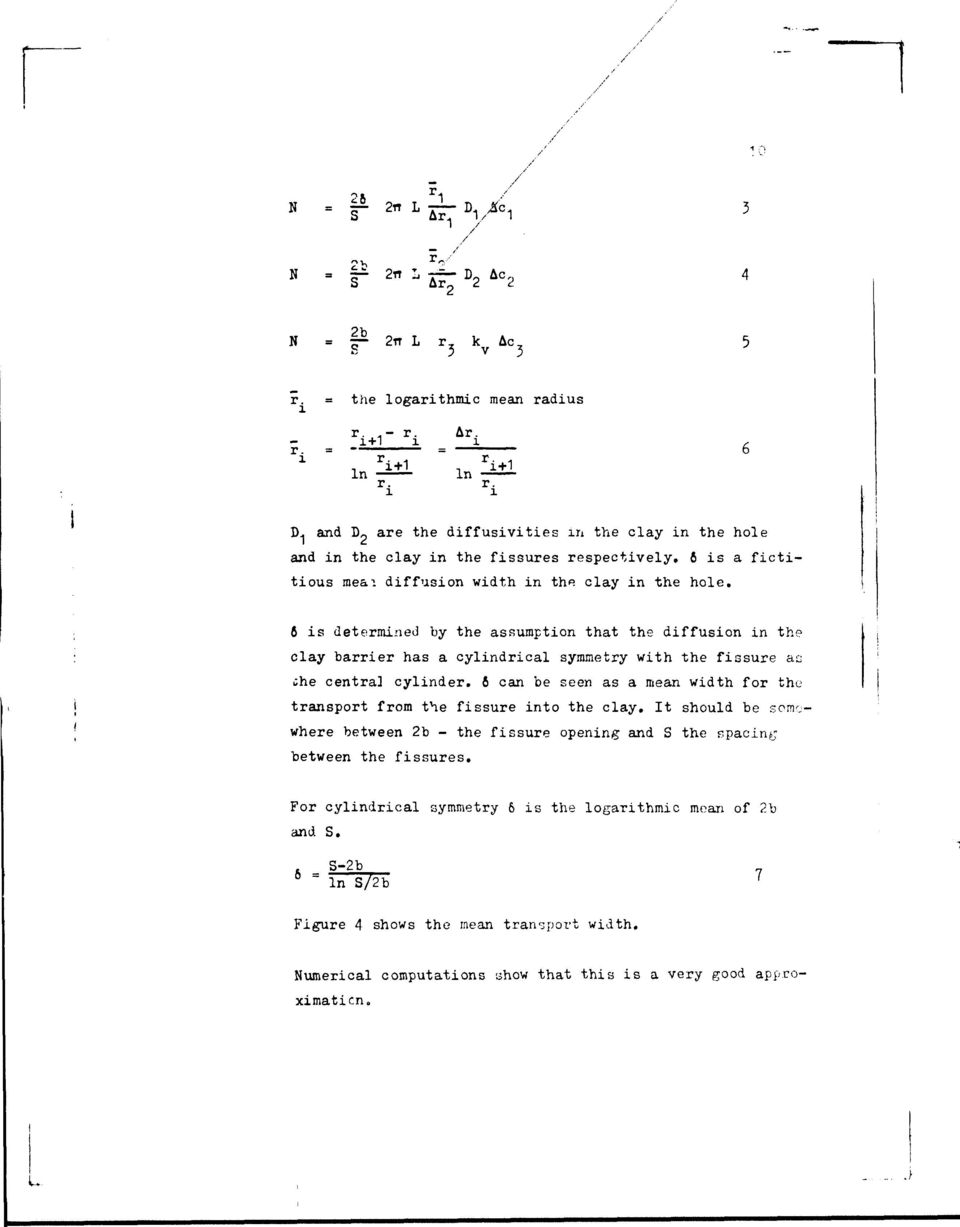 6 is determined by the assumption that the diffusion in the clay barrier has a cylindrical symmetry with the fissure ac the centra] cylinder.