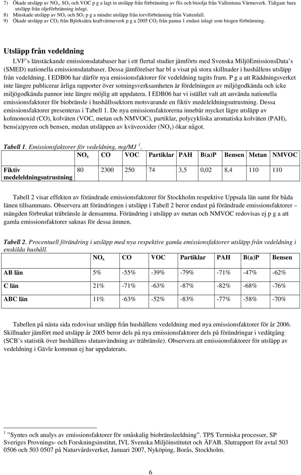 9) Ökade utsläpp av CO 2 från Björksätra kraftvärmeverk p g a 2005 CO 2 från panna 1 endast inlagt som biogen förbränning.