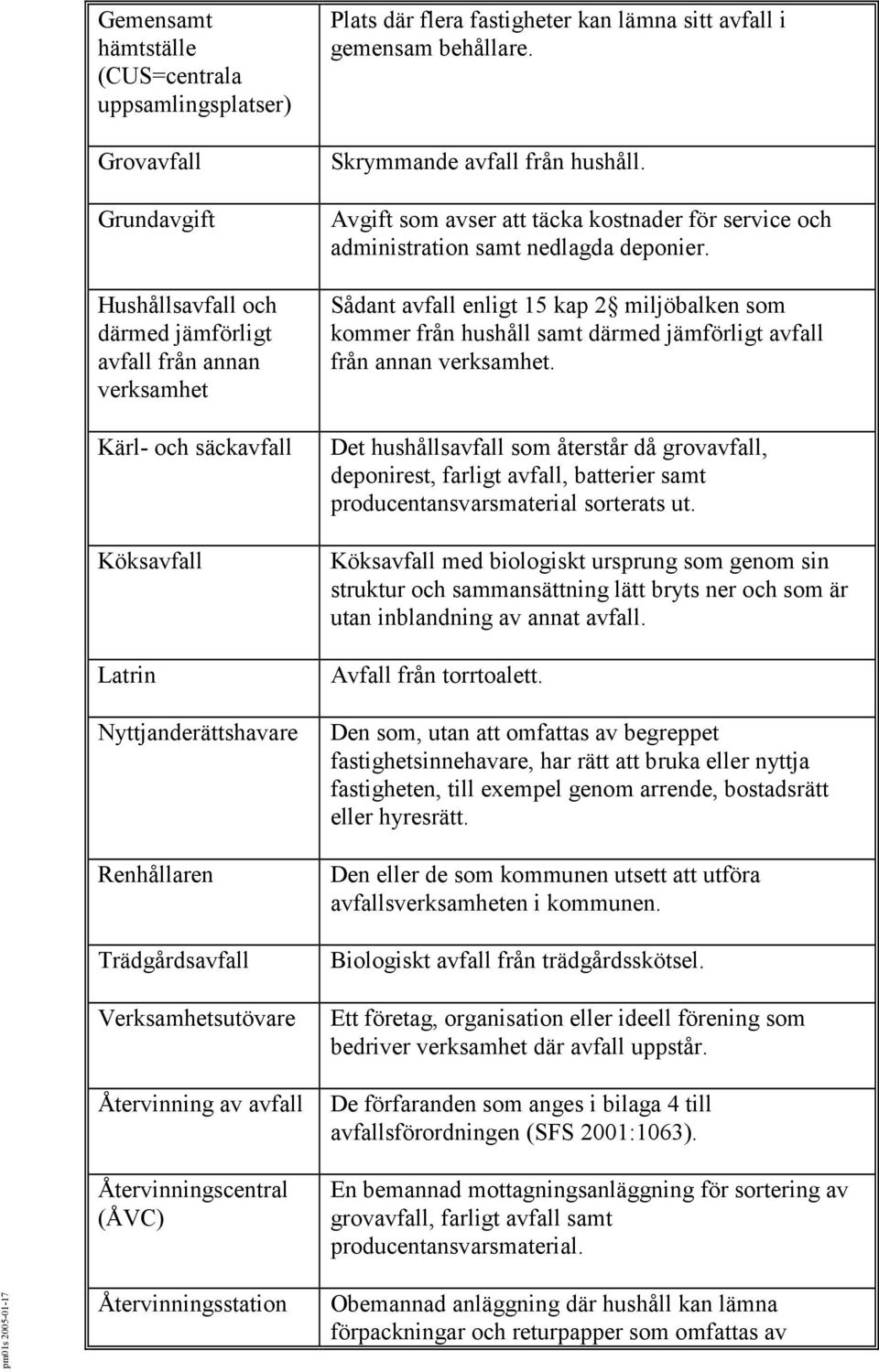 Skrymmande avfall från hushåll. Avgift som avser att täcka kostnader för service och administration samt nedlagda deponier.