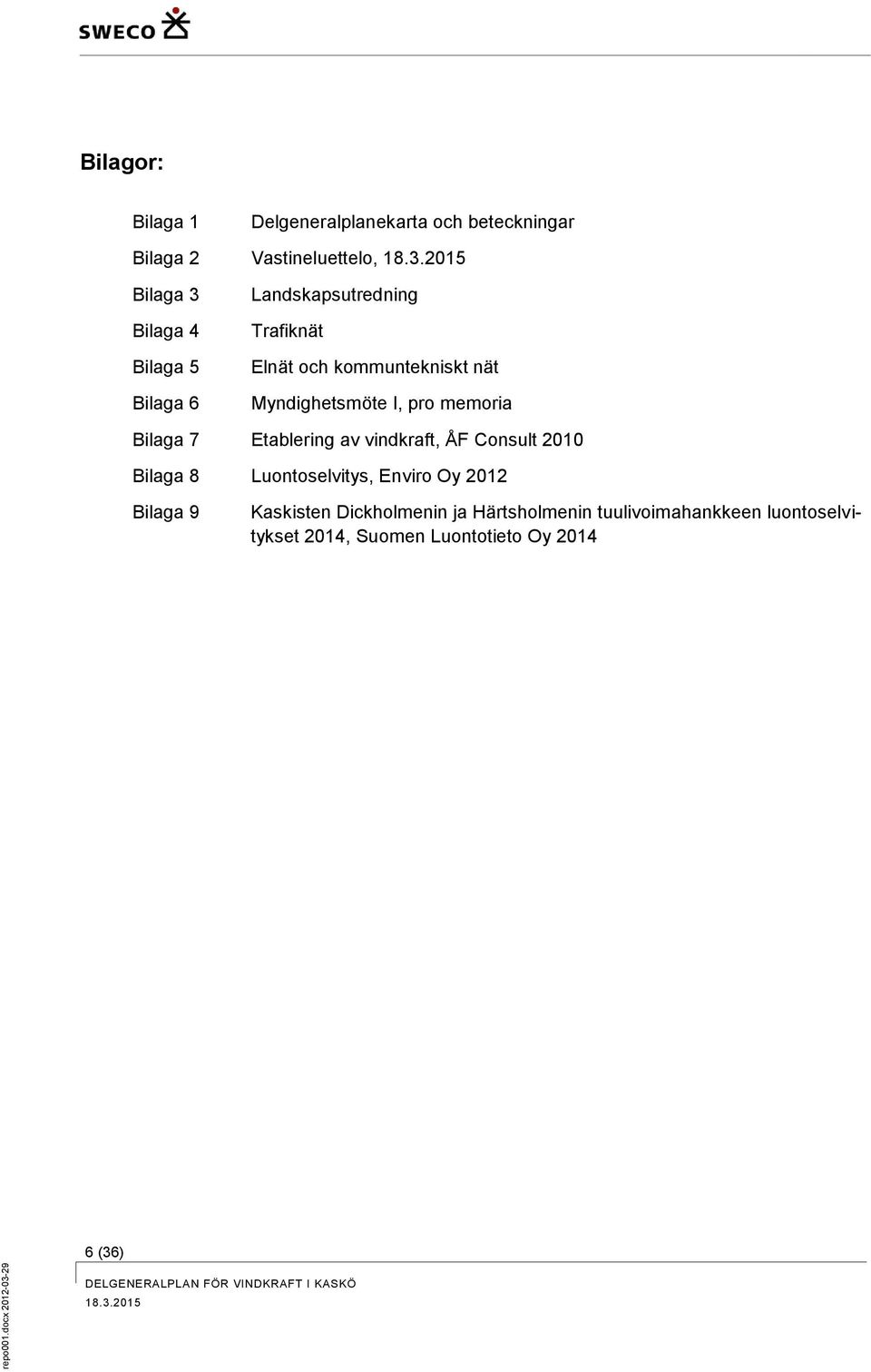 Bilaga 4 Bilaga 5 Bilaga 6 Landskapsutredning Trafiknät Elnät och kommuntekniskt nät Myndighetsmöte I, pro