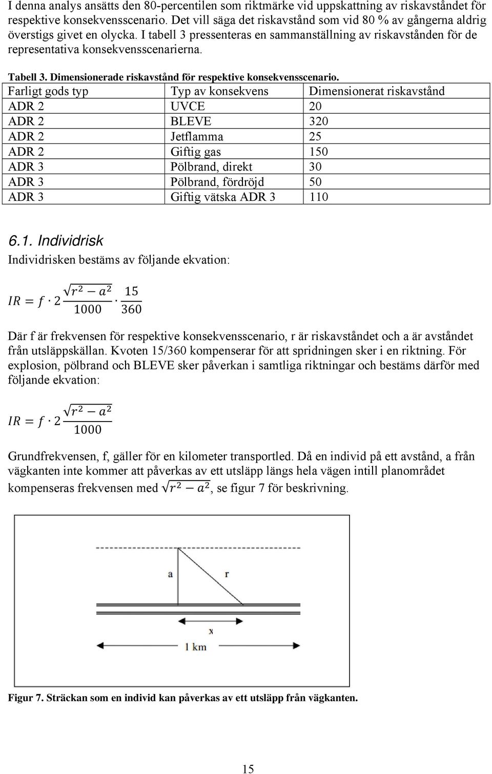 Tabell 3. Dimensionerade riskavstånd för respektive konsekvensscenario.