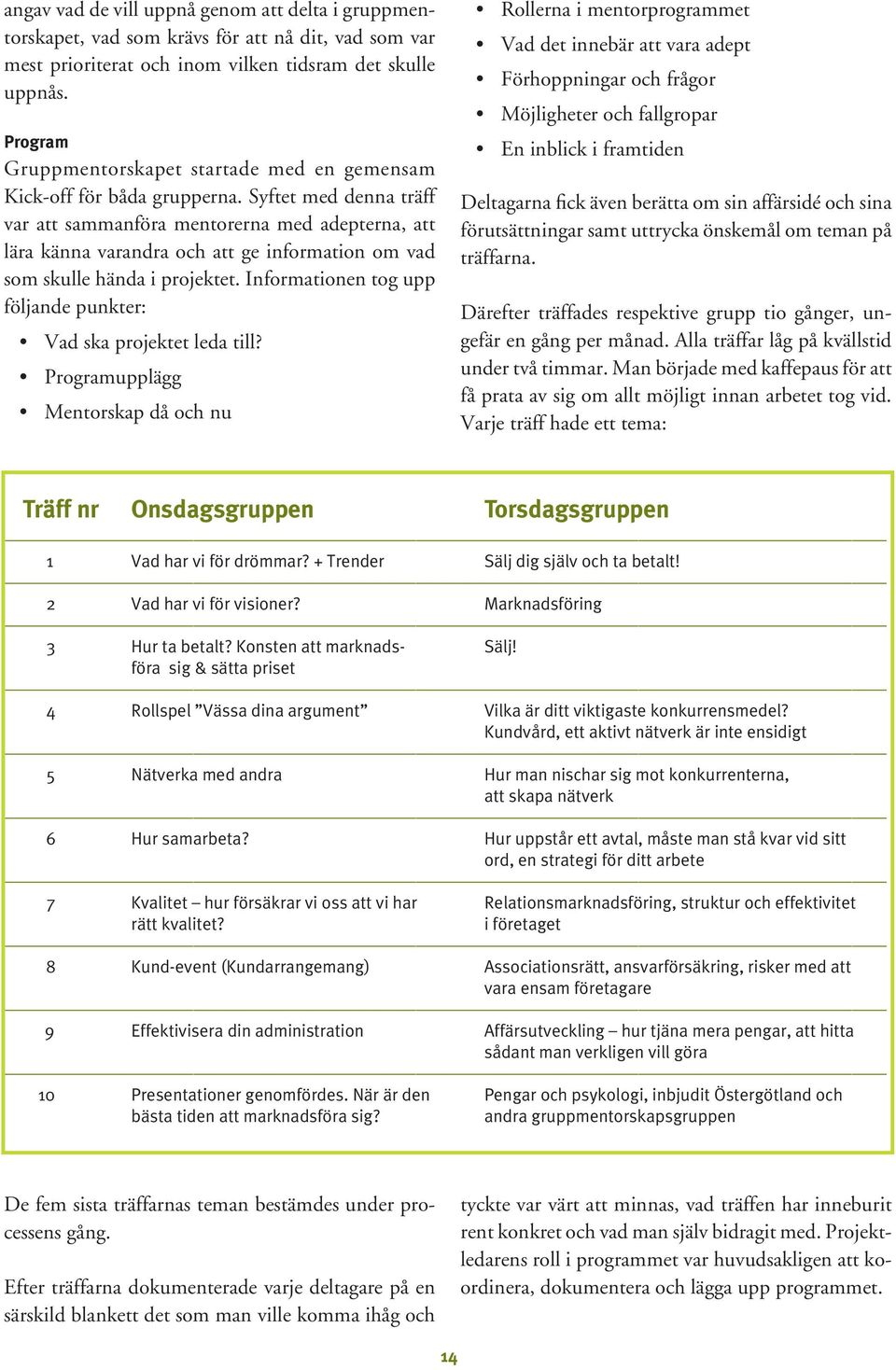 Syftet med denna träff var att sammanföra mentorerna med adepterna, att lära känna varandra och att ge information om vad som skulle hända i projektet.