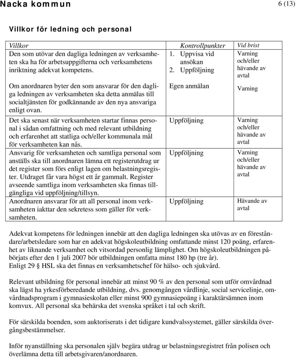 Om anordnaren byter den som ansvarar för den dagliga ledningen av verksamheten ska detta anmälas till Egen anmälan socialtjänsten för godkännande av den nya ansvariga enligt ovan.