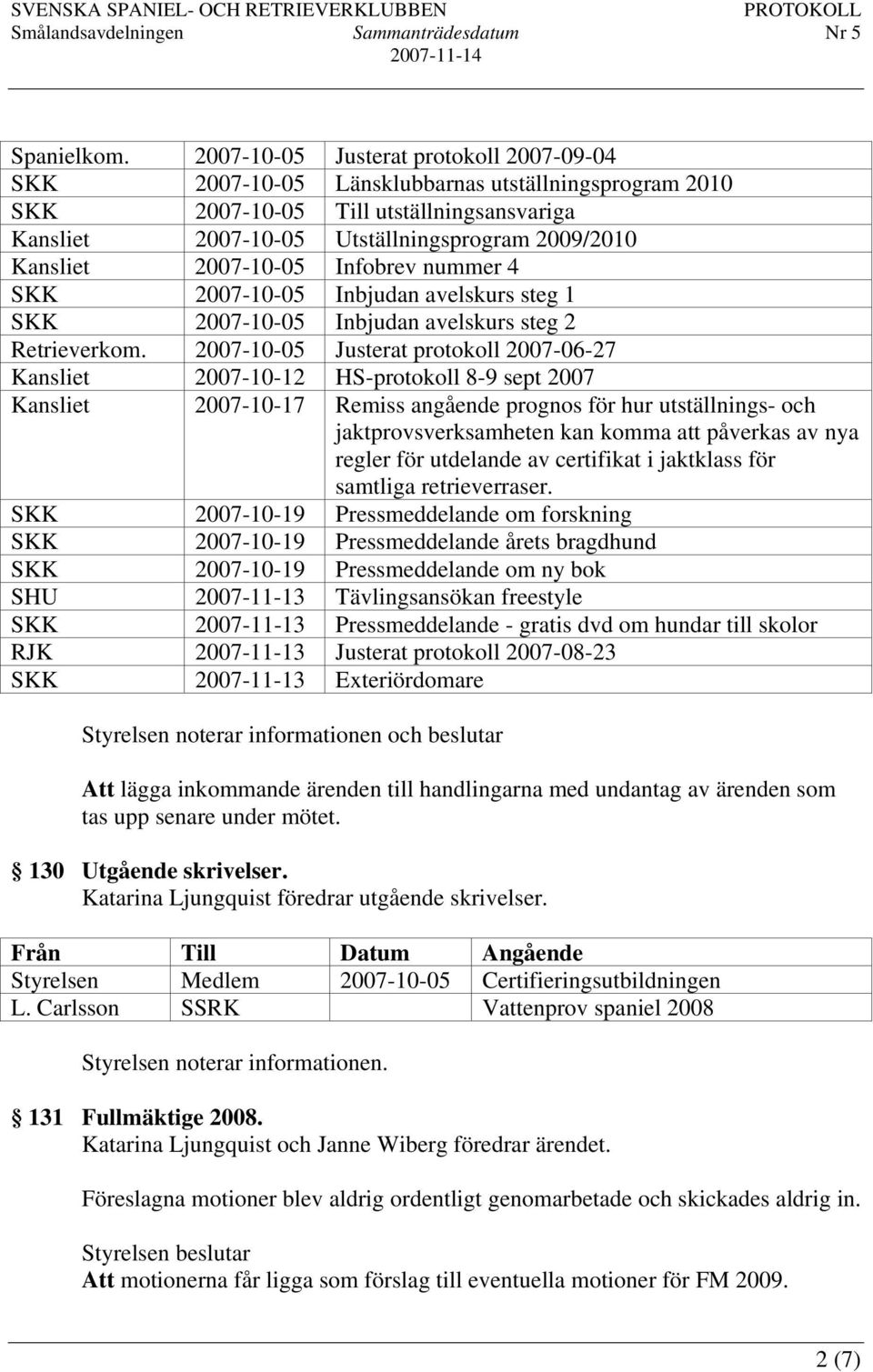 2007-10-05 Infobrev nummer 4 SKK 2007-10-05 Inbjudan avelskurs steg 1 SKK 2007-10-05 Inbjudan avelskurs steg 2 Retrieverkom.