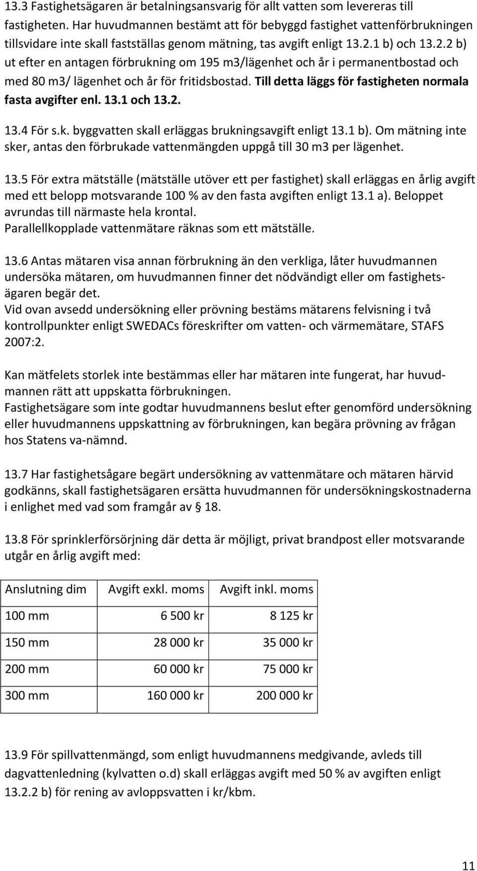 1 b) och 13.2.2 b) ut efter en antagen förbrukning om 195 m3/lägenhet och år i permanentbostad och med 80 m3/ lägenhet och år för fritidsbostad.