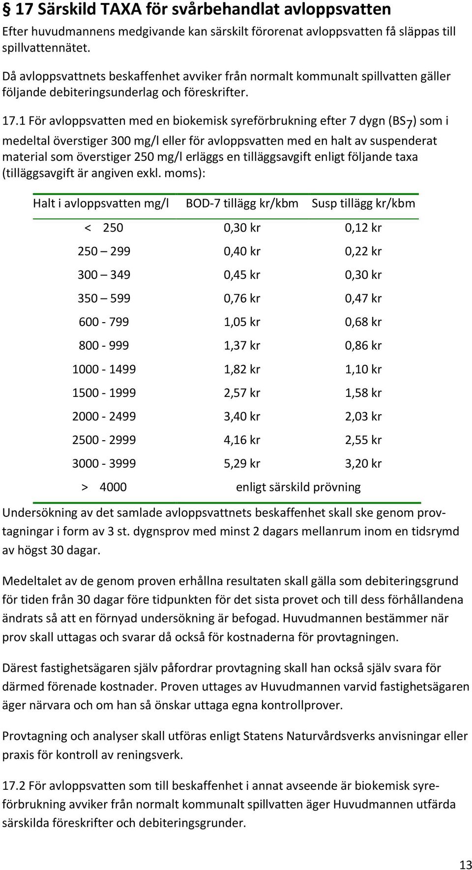 1 För avloppsvatten med en biokemisk syreförbrukning efter 7 dygn (BS 7 ) som i medeltal överstiger 300 mg/l eller för avloppsvatten med en halt av suspenderat material som överstiger 250 mg/l