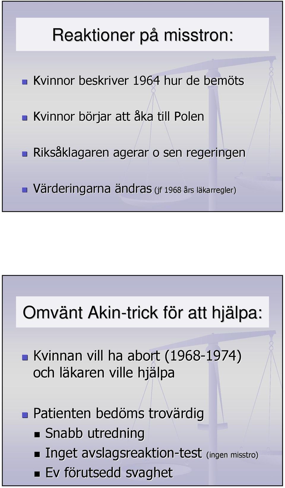 Akin-trick för f r att hjälpa: Kvinnan vill ha abort (1968-1974) 1974) och läkaren l ville hjälpa Patienten