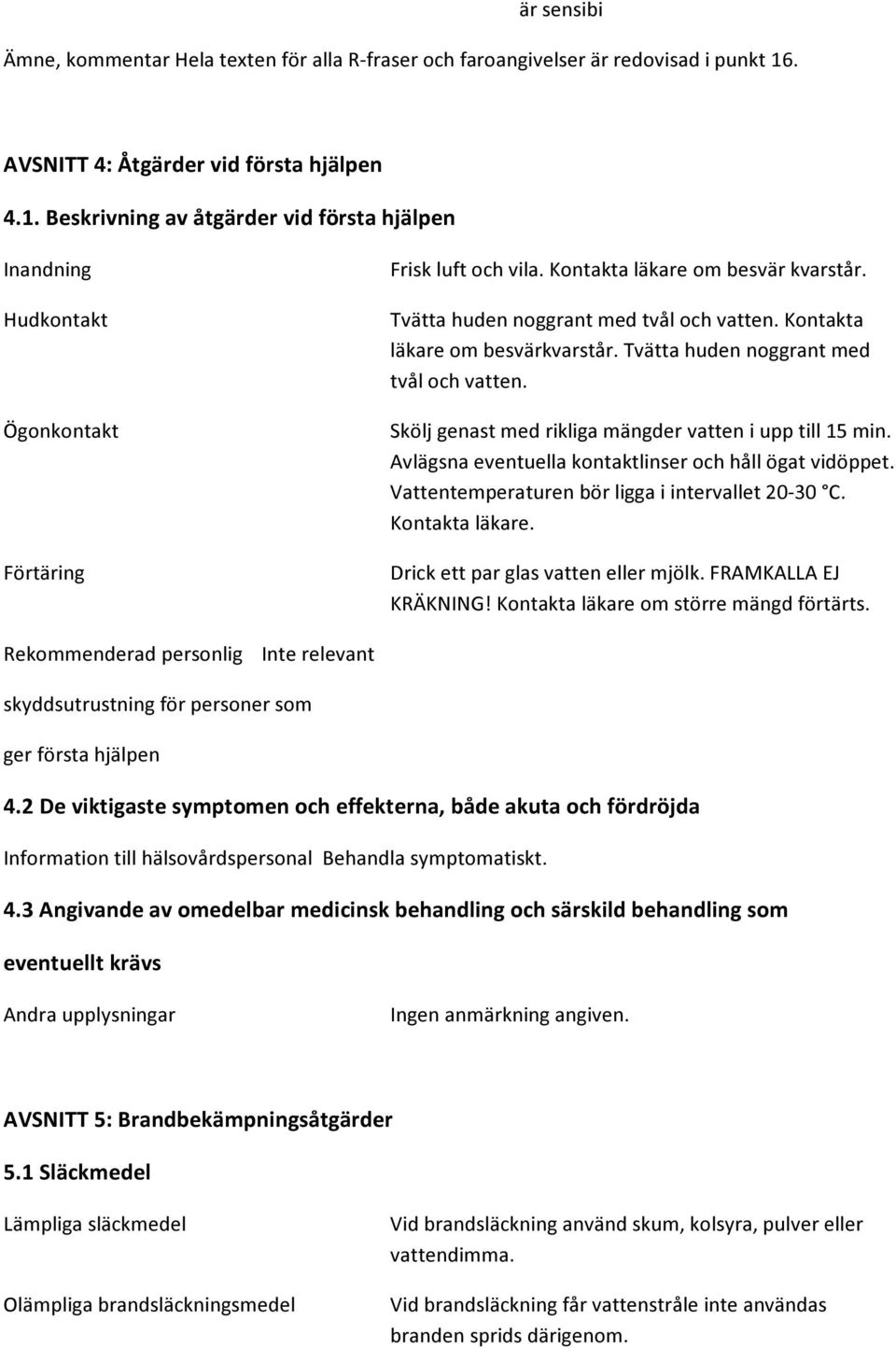 Tvätta huden noggrant med tvål och vatten. Kontakta läkare om besvärkvarstår. Tvätta huden noggrant med tvål och vatten. Skölj genast med rikliga mängder vatten i upp till 15 min.