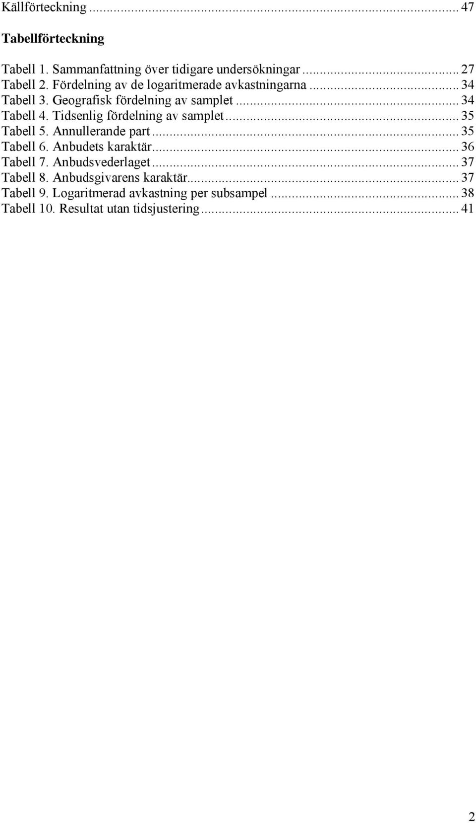 Tidsenlig fördelning av samplet... 35 Tabell 5. Annullerande part... 35 Tabell 6. Anbudets karaktär... 36 Tabell 7.