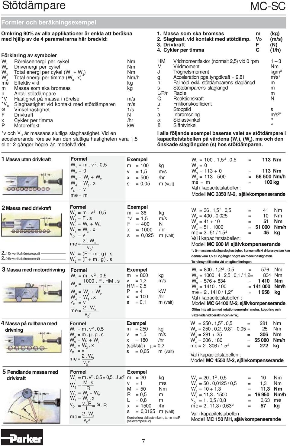 Cykler per timma C (1/h) Förklaring av symboler Rörelseenergi per cykel Nm rivenergi per cykel Nm Total energi per cykel ( + ) Nm Total energi per timma ( ) Nm/h me Effektiv vikt kg m Massa som ska