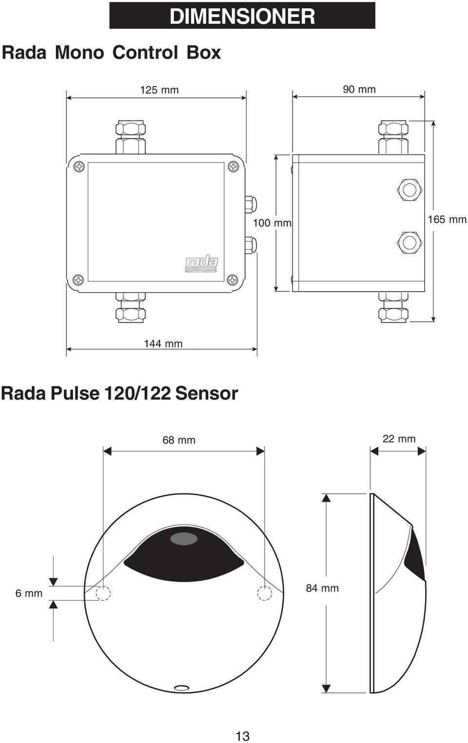 mm 165 mm 144 mm Rada Pulse