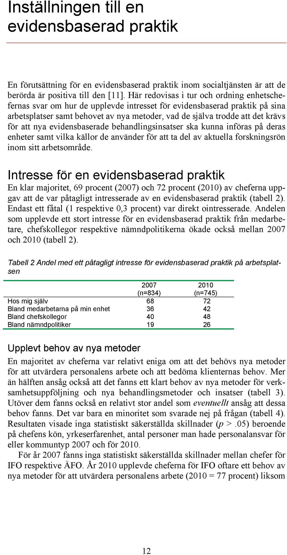 att nya evidensbaserade behandlingsinsatser ska kunna införas på deras enheter samt vilka källor de använder för att ta del av aktuella forskningsrön inom sitt arbetsområde.