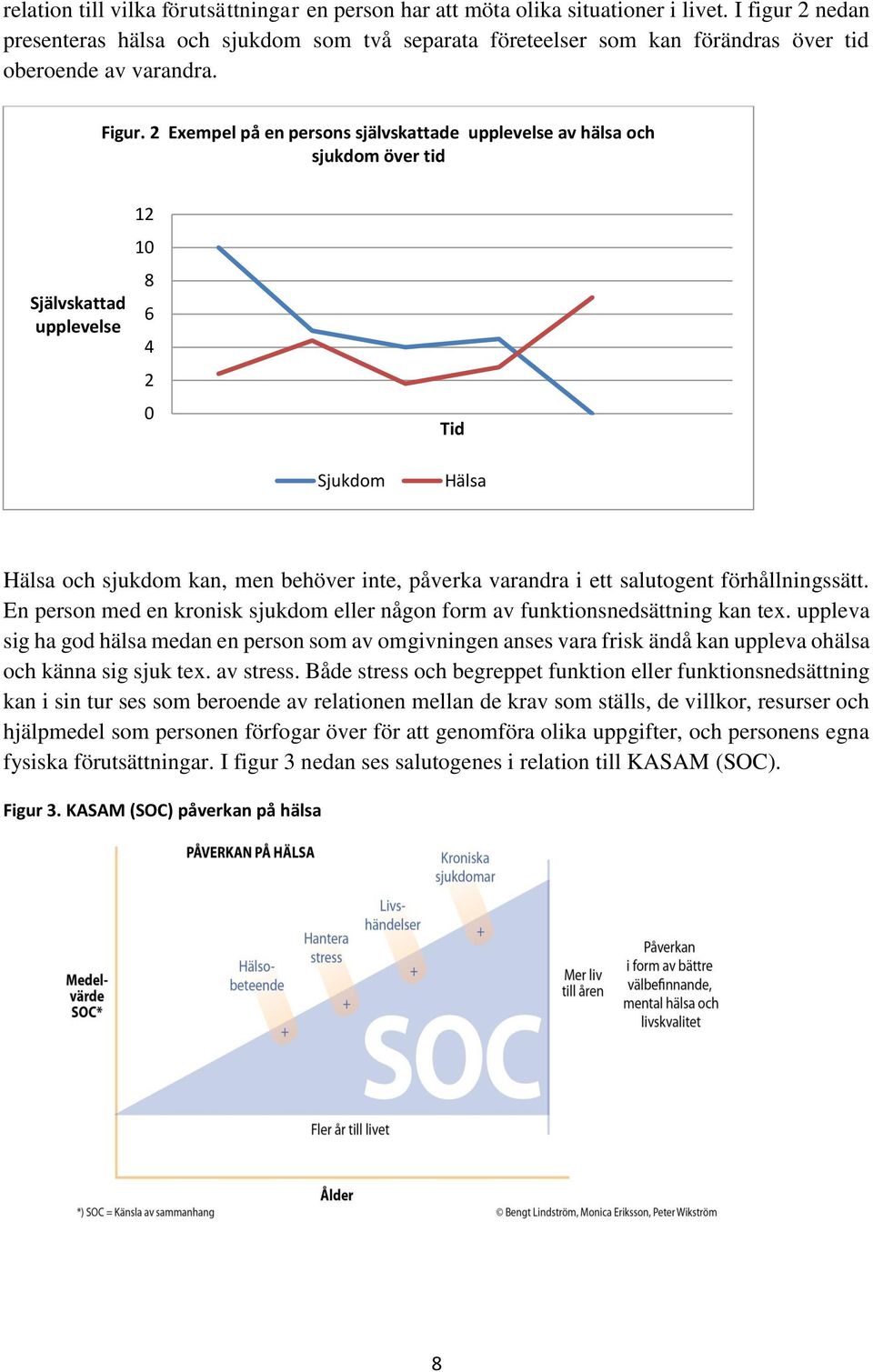 2 Exempel på en persons självskattade upplevelse av hälsa och sjukdom över tid Självskattad upplevelse 12 10 8 6 4 2 0 Tid Sjukdom Hälsa Hälsa och sjukdom kan, men behöver inte, påverka varandra i