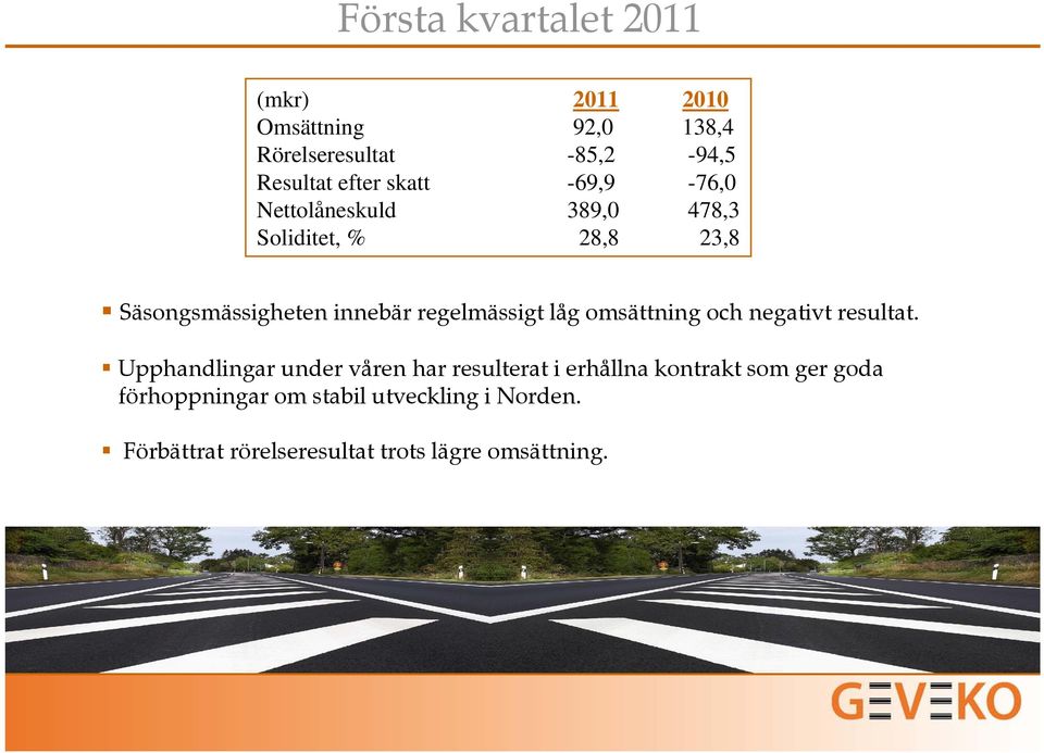 regelmässigt låg omsättning och negativt resultat.