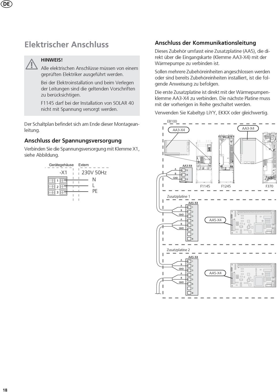 nschluss der Kommunikationsleitung Dieses Zubehör umfasst eine Zusatzplatine (), die direkt über die Eingangskarte (Klemme -X) mit der Wärmepumpe zu verbinden ist.