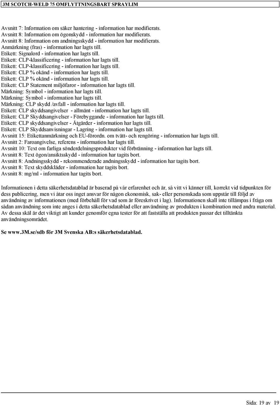 Etikett: CLP- - information har lagts till. Etikett: CLP- - information har lagts till. Etikett: CLP % okänd - information har lagts till.