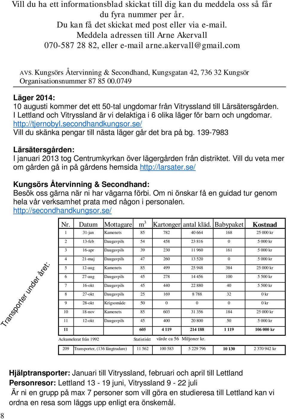 0749 Läger 2014: 10 augusti kommer det ett 50-tal ungdomar från Vitryssland till Lärsätersgården. I Lettland och Vitryssland är vi delaktiga i 6 olika läger för barn och ungdomar. http://tjernobyl.