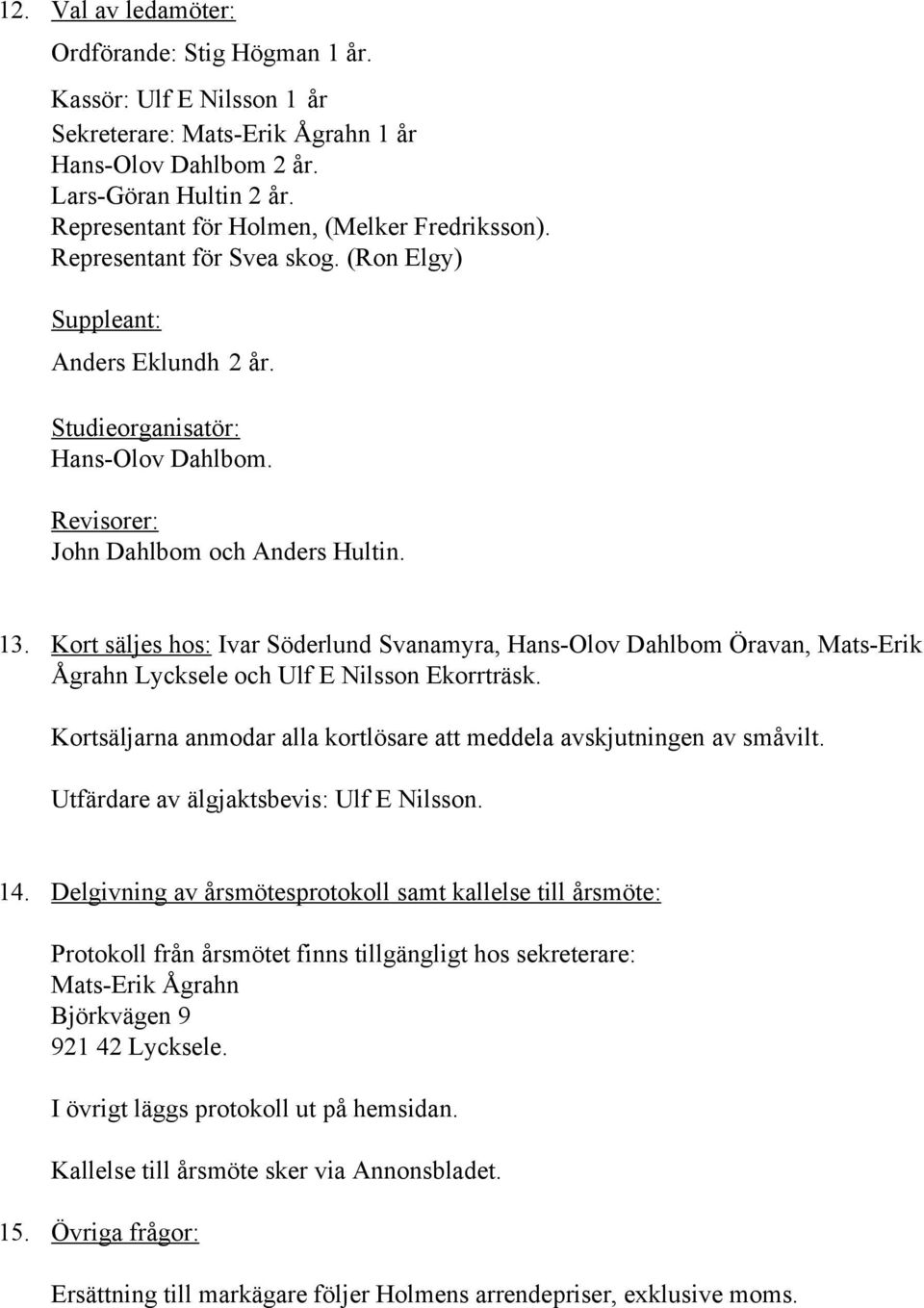 13. Kort säljes hos: Ivar Söderlund Svanamyra, Hans-Olov Dahlbom Öravan, Mats-Erik Ågrahn Lycksele och Ulf E Nilsson Ekorrträsk.