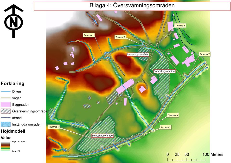 vägar Byggnader Översvämningsområden Trumma 6 strand Instängda områden Trumma