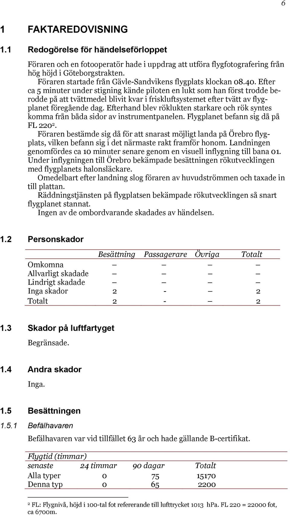 Efter ca 5 minuter under stigning kände piloten en lukt som han först trodde berodde på att tvättmedel blivit kvar i friskluftsystemet efter tvätt av flygplanet föregående dag.