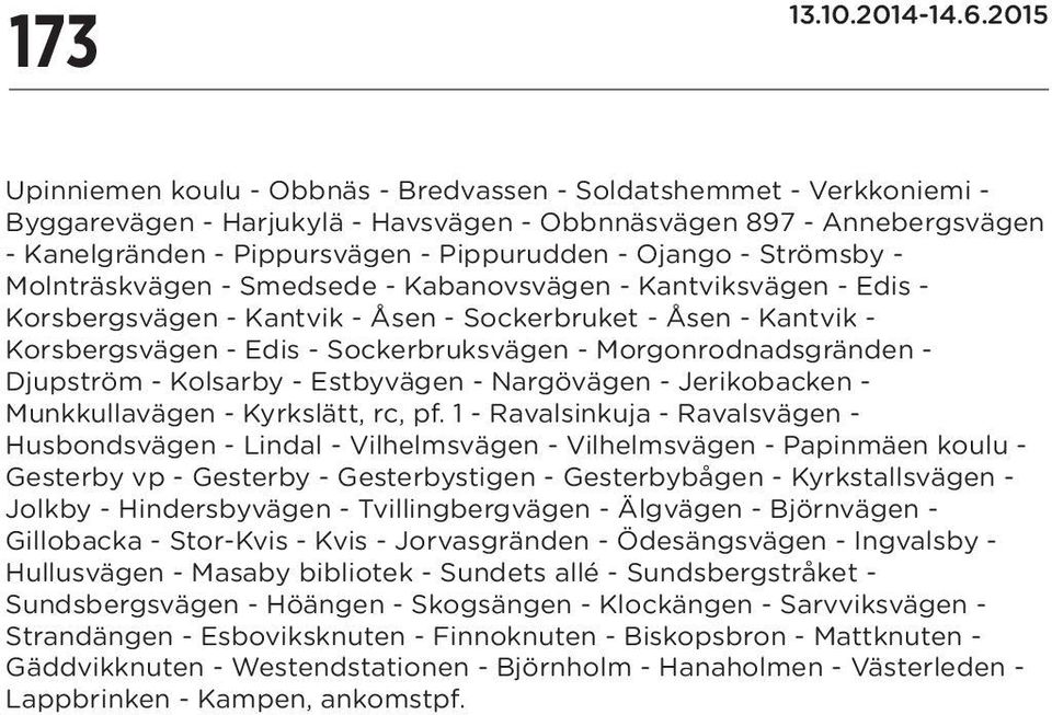 Morgonrodnadsgränden - Djupström - Kolsarby - Estbyvägen - Nargövägen - Jerikobacken - Munkkullavägen -, rc, pf.