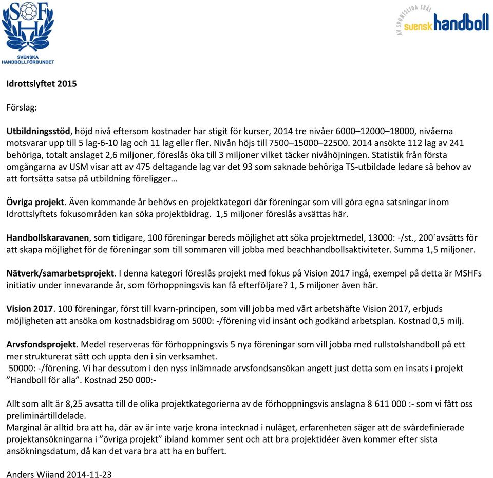 Statistik från första omgångarna av USM visar att av 475 deltagande lag var det 93 som saknade behöriga TS-utbildade ledare så behov av att fortsätta satsa på utbildning föreligger Övriga projekt.