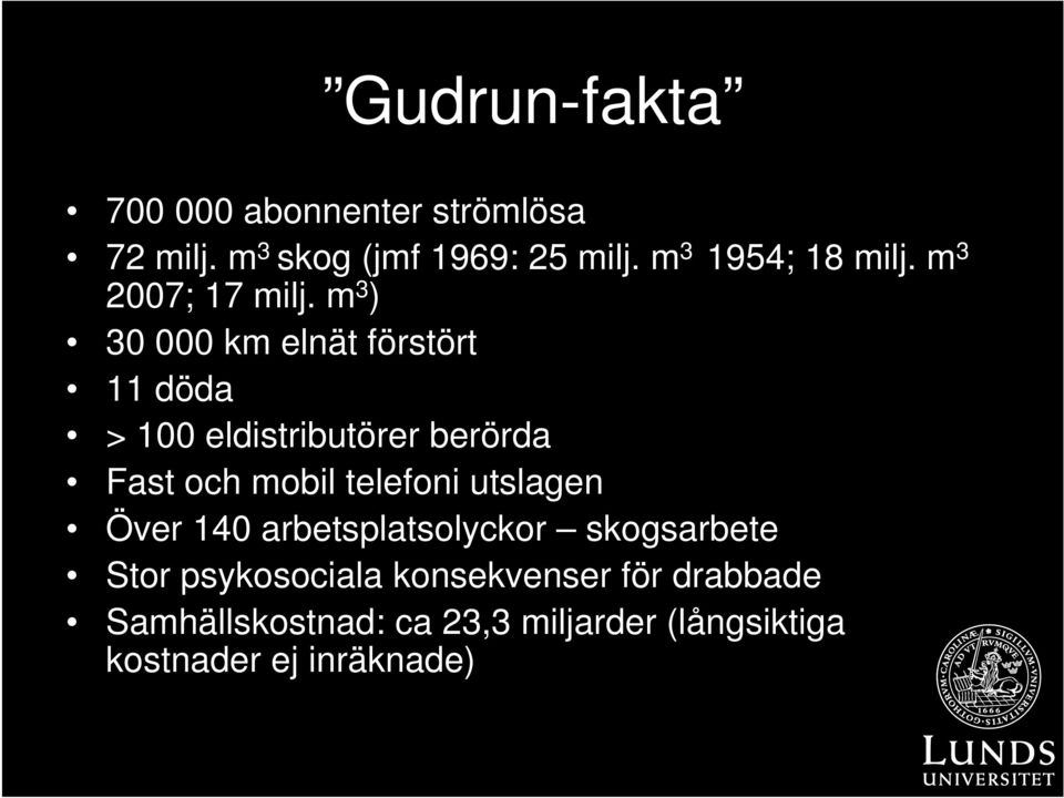 m 3 ) 30 000 km elnät förstört 11 döda > 100 eldistributörer berörda Fast och mobil telefoni