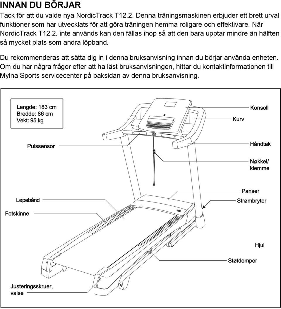 När NordicTrack T12.2. inte används kan den fällas ihop så att den bara upptar mindre än hälften så mycket plats som andra löpband.