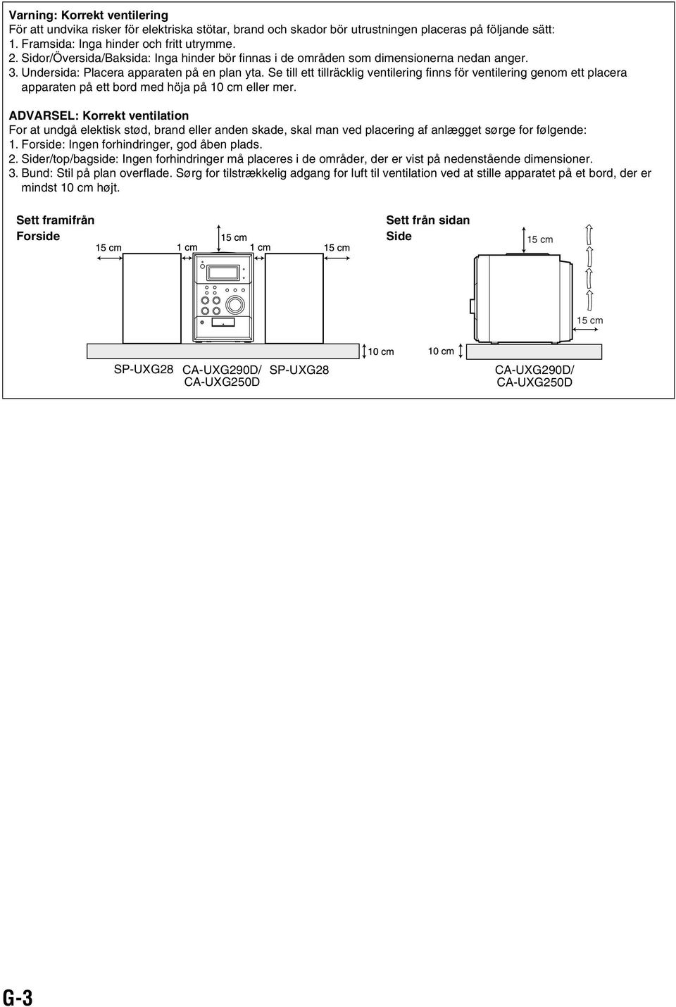 Se till ett tillräcklig ventilering finns för ventilering genom ett placera apparaten på ett bord med höja på 10 cm eller mer.