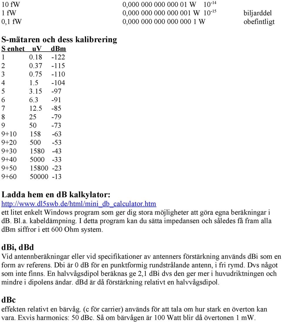 de/html/mini_db_calculator.htm ett litet enkelt Windows program som ger dig stora möjligheter att göra egna beräkningar i db. Bl.a. kabeldämpning.