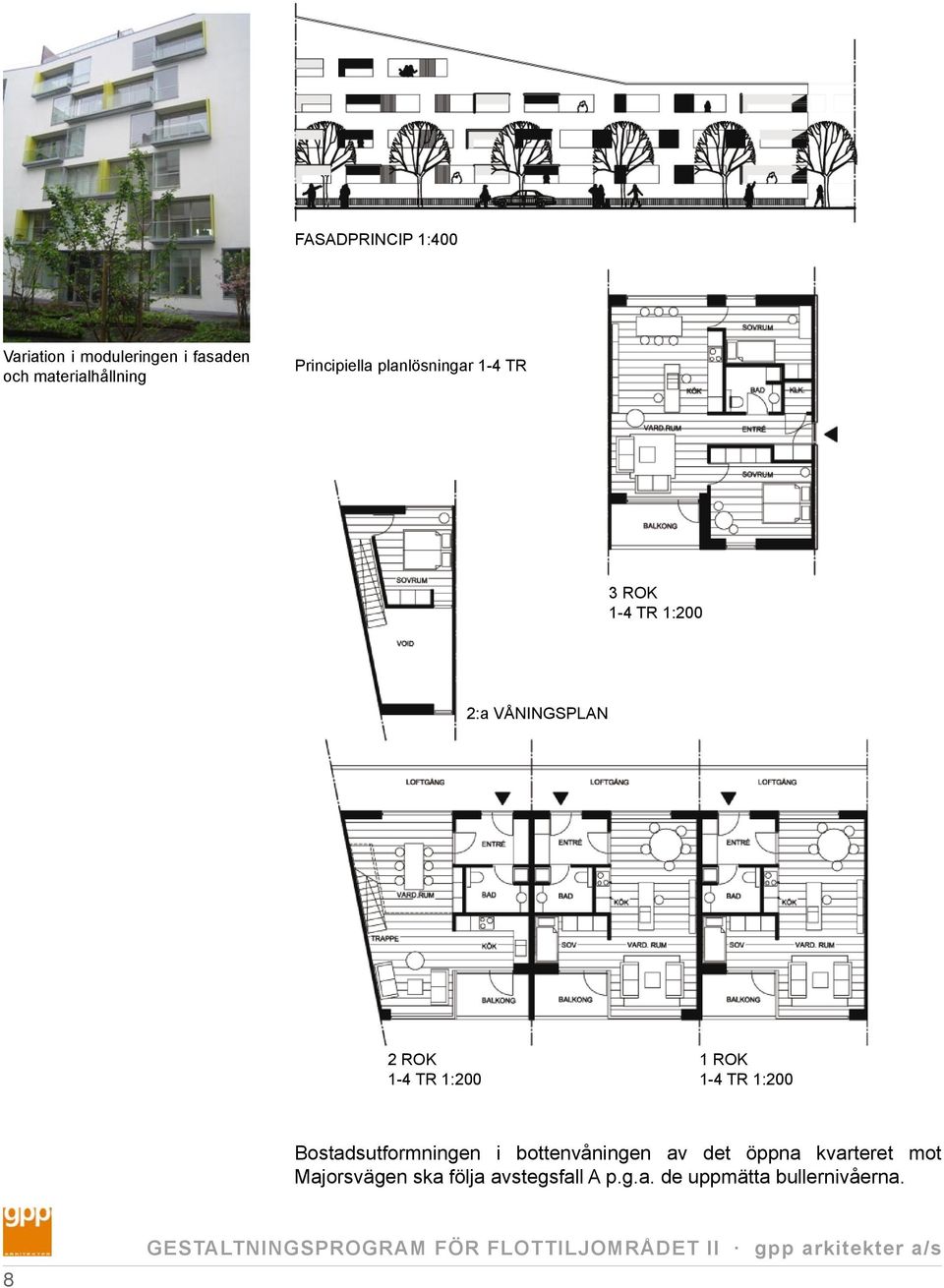 TR 1:200 1 ROK 1-4 TR 1:200 Bostadsutformningen i bottenvåningen av det öppna