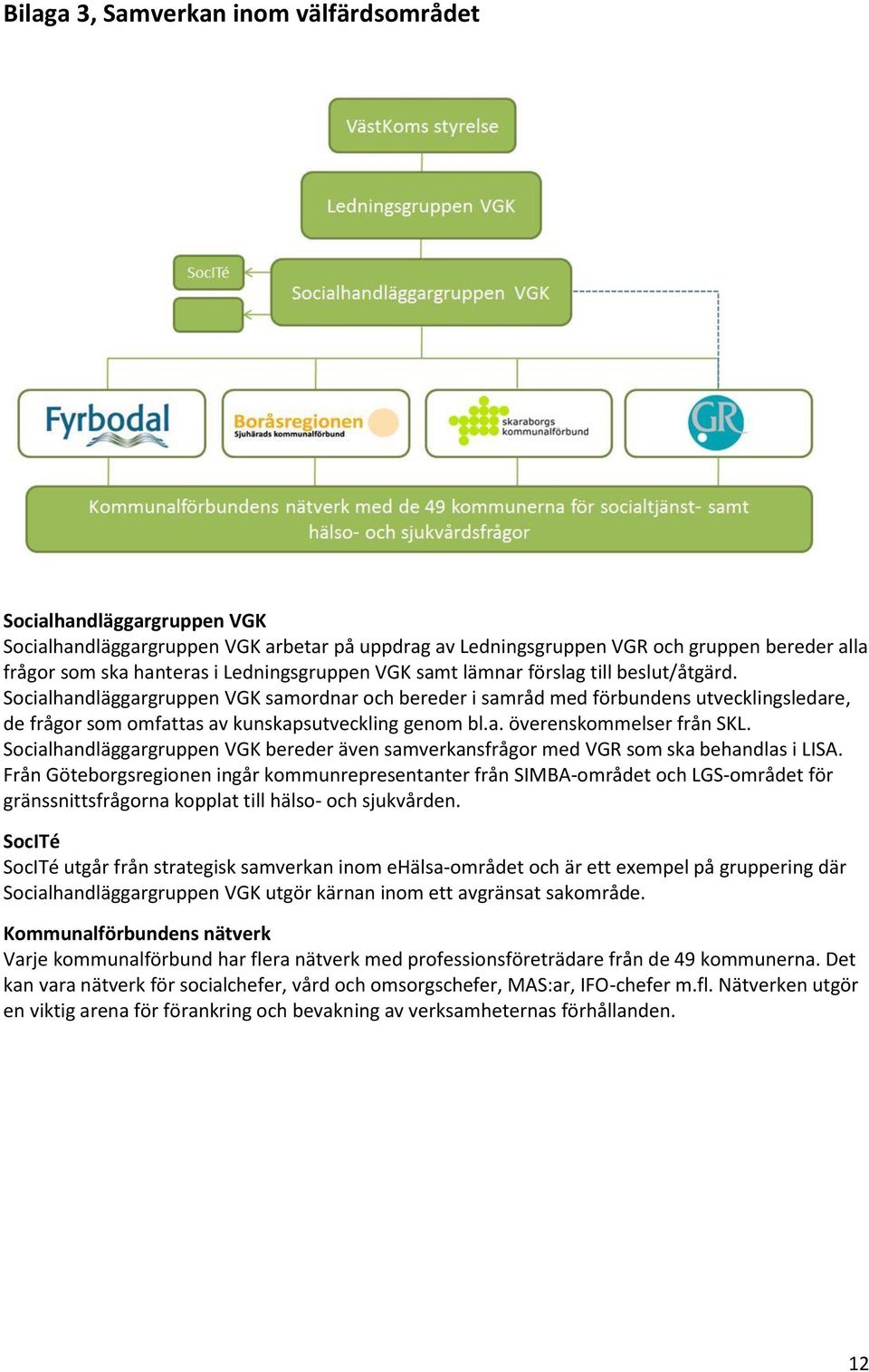 Socialhandläggargruppen VGK samordnar och bereder i samråd med förbundens utvecklingsledare, de frågor som omfattas av kunskapsutveckling genom bl.a. överenskommelser från SKL.