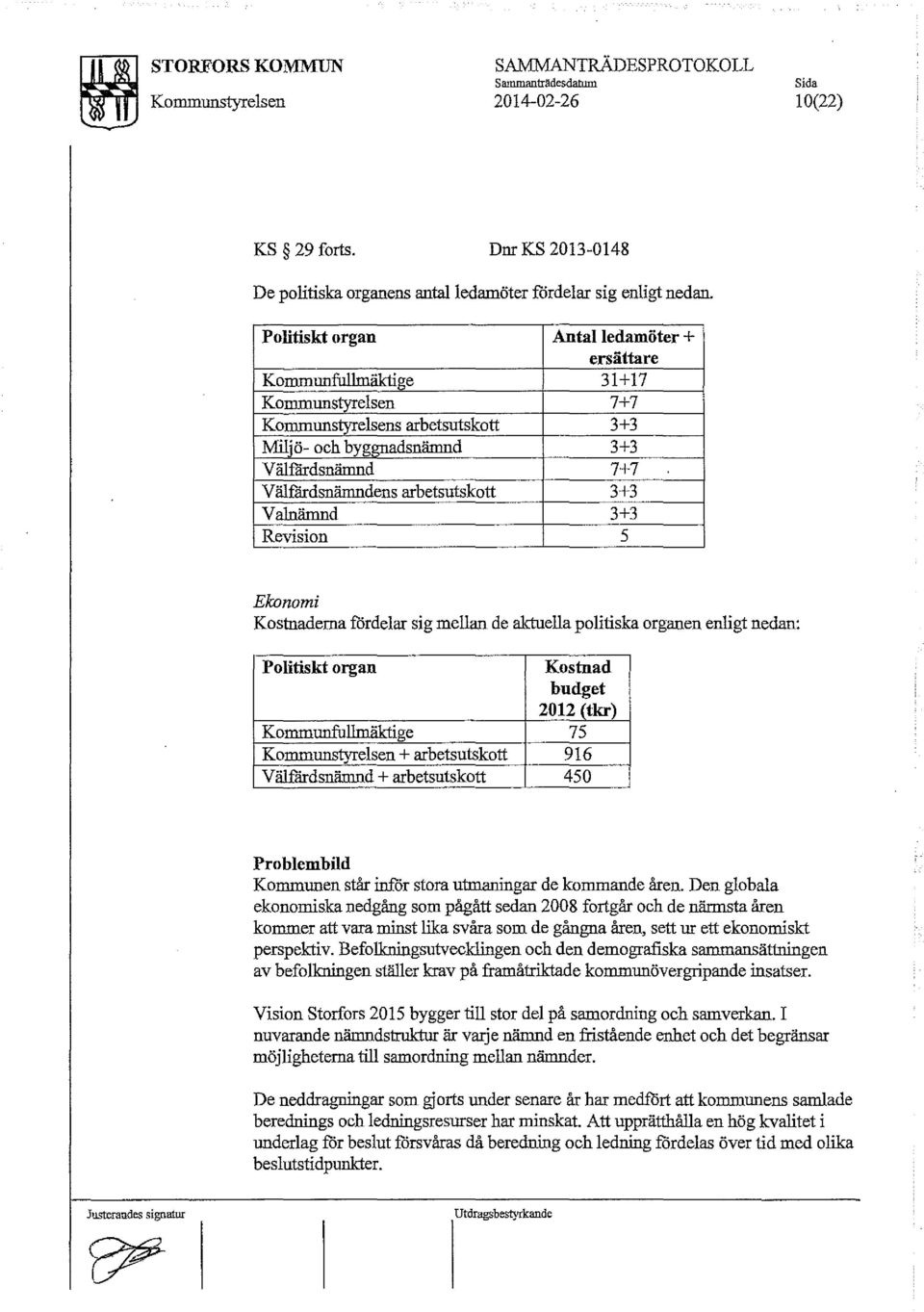 3+3 Valnämnd 3+3 Revision 5 Ekonomi Kostnaderna fördelar sig mellan de aktuella politiska organen enligt nedan: Politiskt organ Kostnad budget 2012 (tkr) Ko=unfullmäktige 75 Ko=unstyrelsen +