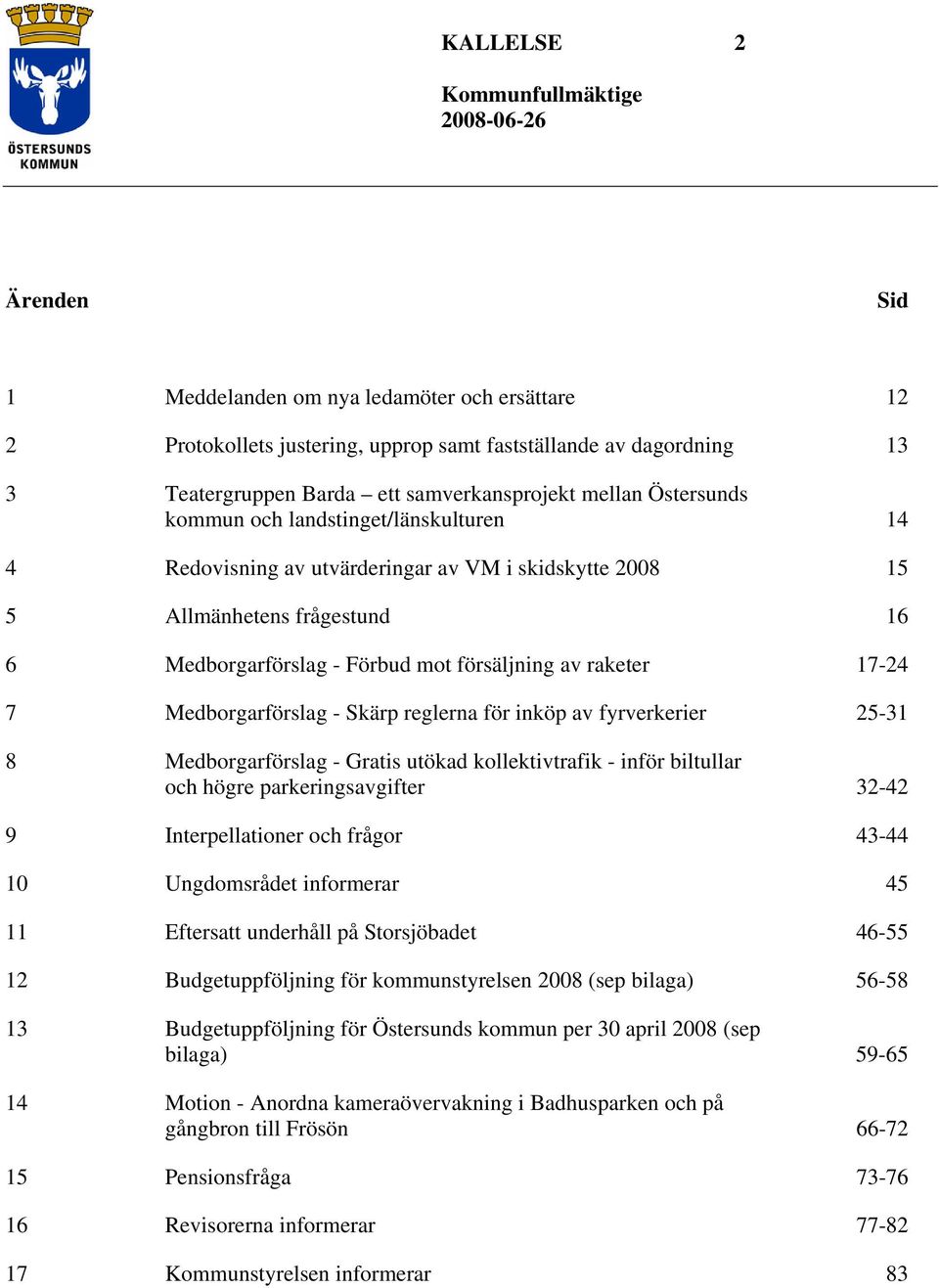 Medborgarförslag - Skärp reglerna för inköp av fyrverkerier 25-31 8 Medborgarförslag - Gratis utökad kollektivtrafik - inför biltullar och högre parkeringsavgifter 32-42 9 Interpellationer och frågor