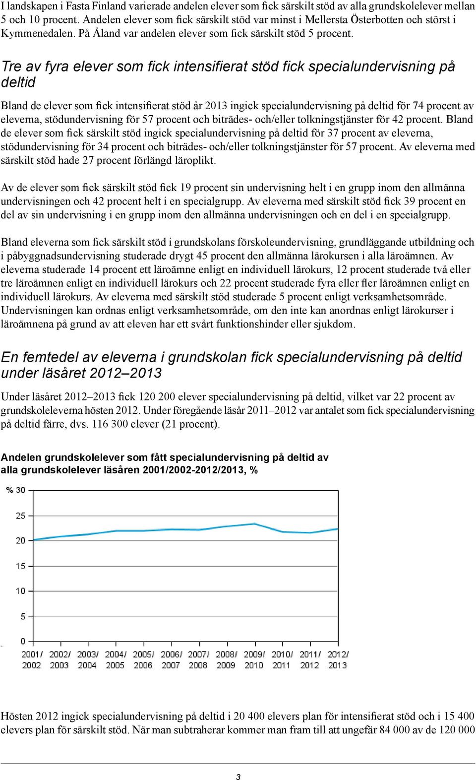 Tre av fyra elever som fick intensifierat stöd fick specialundervisning på deltid Bland de elever som fick intensifierat stöd år 2013 ingick specialundervisning på deltid för 74 procent av eleverna,