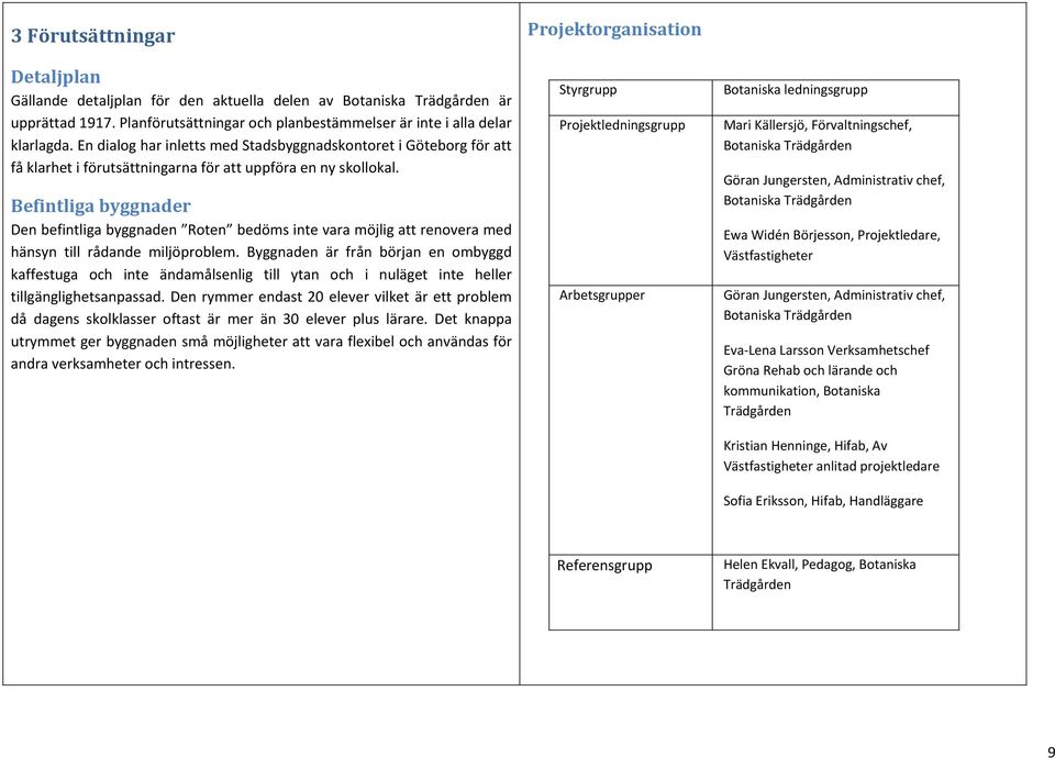 Befintliga byggnader Den befintliga byggnaden Roten bedöms inte vara möjlig att renovera med hänsyn till rådande miljöproblem.