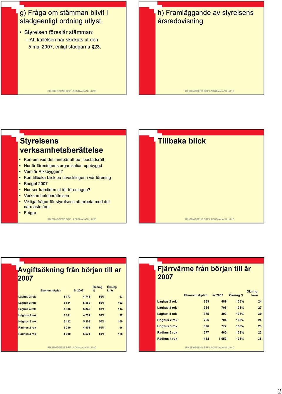 Kort tillbaka blick på utvecklingen i vår förening Budget 2007 Hur ser framtiden ut för föreningen?