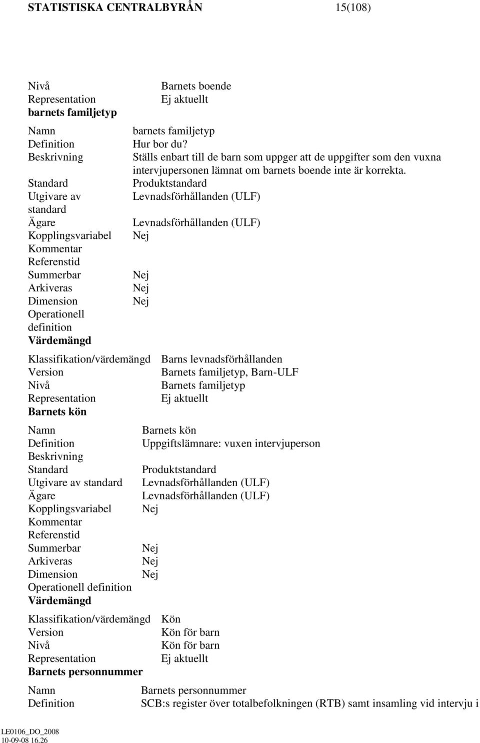 Utgivare av standard Kopplingsvariabel Barnets familjetyp, Barn-ULF Barnets familjetyp Barnets kön Barnets kön Uppgiftslämnare: vuxen