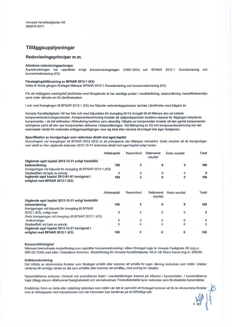 (K3) Detta är första gången företaget tillämpar BFNAR 212:1 Årsredvisning ch kncernredvisning (K3).