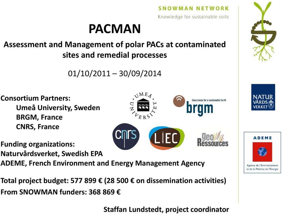 Naturvårdsverket, Swedish EPA ADEME, French Environment and Energy Management Agency Total project budget: