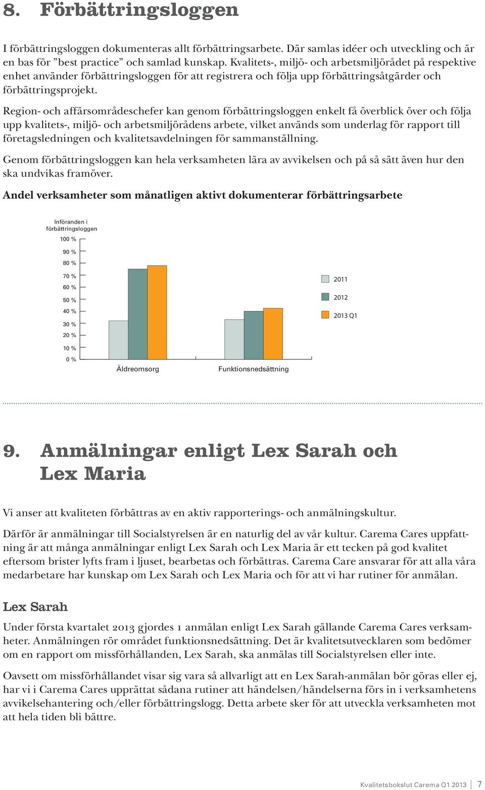 Region- och affärsområdeschefer kan genom förbättringsloggen enkelt få överblick över och följa upp kvalitets-, miljö- och arbetsmiljörådens arbete, vilket används som underlag för rapport till